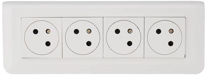 LEGRAND - Pre-wired Quadruple Wall Socket with Earth Mosaic Surface Link at 45° - 2P+T Socket + Projection Frame + Finish Plate - Made in France - White - Image 1