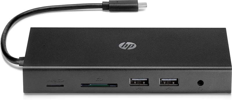 HP Travel USB-C Multi Port Hub | USB-C Pass Through Charging | 1 Gbps RJ45 Ethernet Port | Simultaneous HDMI and VGA Connections | Multiple USB, SD, Micro SD Ports| Black
