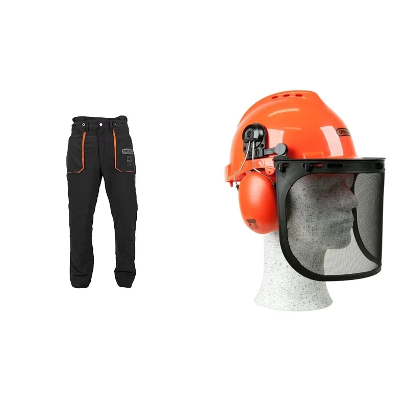 Oregon Yukon Chainsaw Protective Trousers, Protection Type A Class 1, Size M Yukon Chainsaw Safety Helmet with Protective Ear Muff and Mesh Visor (562412), Black
