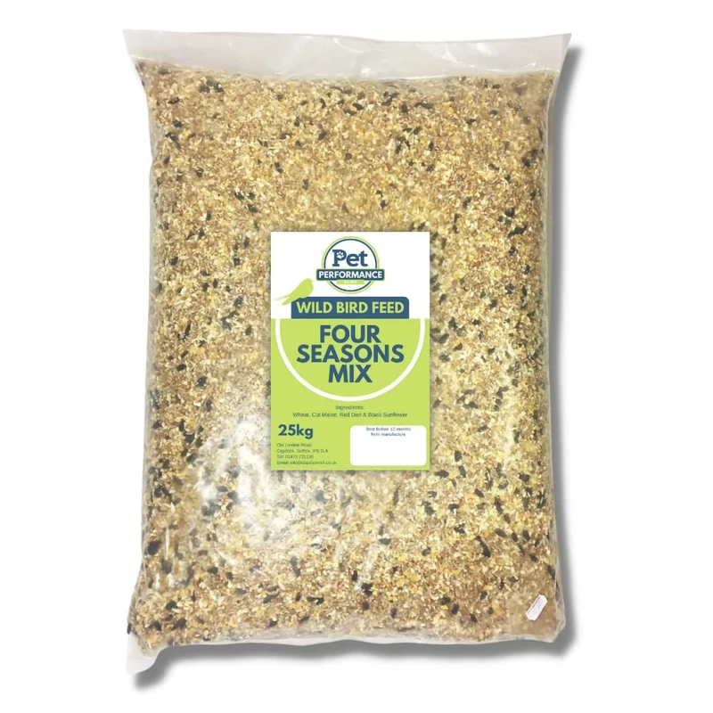 Pet Performance Four Season Wild Bird Seed 25kg - All Year Round Feed With Black Sunflower Seeds for Birds - 100% Natural Nutritional Bird Seed for Small Garden Birds
