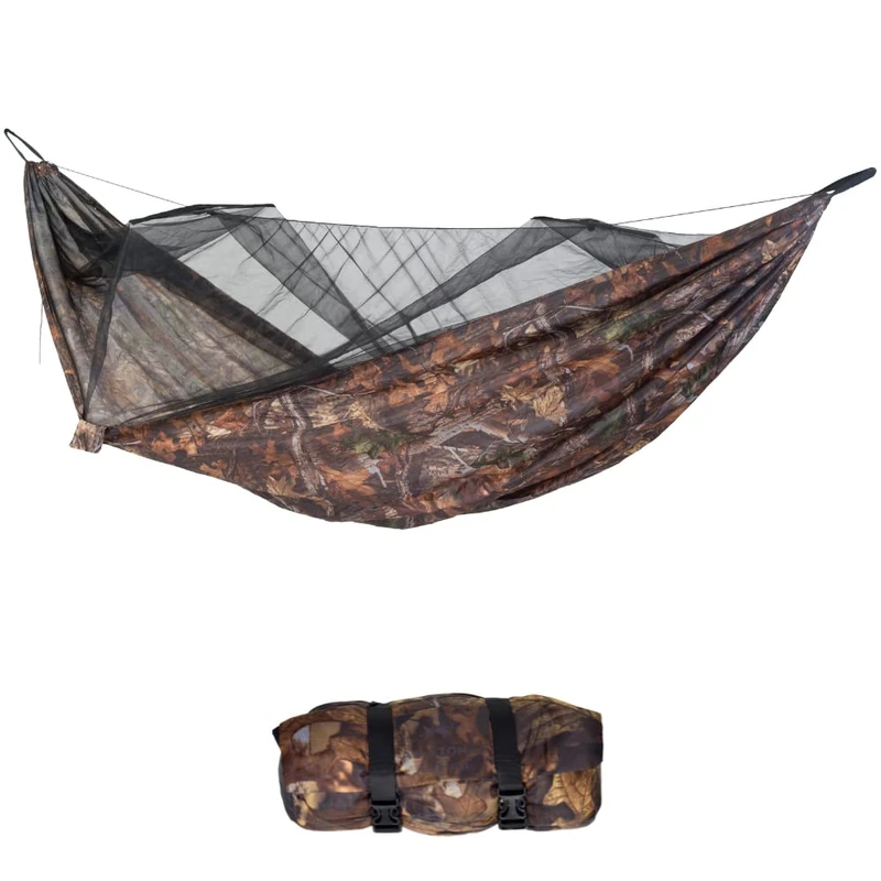 AMAZONAS Moskito-Traveller Forest Ultra Light Hammock Made of 100% Extra Strong and Breathable Nylon Ripstop Approx. 500 g Pack Dimensions 24.5 x 8.5 cm 275 cm x 140 cm