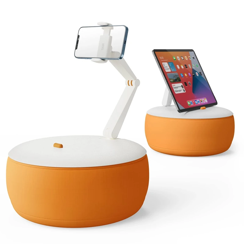 SAIJI Pillow Stand, Soft Phone Holder Pillow for Bed, Tablet Cushion with Bean Bag Base and 360° Viewing Angles, Securely Holds at Any Angle on Any Surface, Use for Lap Sofa Bed Desk - Orange - Image 1