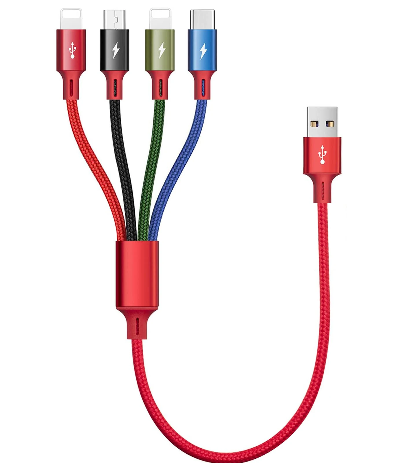 Short Multi Charger Cable [3.5A 35CM] 4 in 1 Charging Cable, Multiple Fast USB Charging Cable Nylon Braided with Micro USB/Type C/iP for Phone 17/16/15/14/13/12/11/Xs/Android Galaxy/Huawei/Nokia/Sony