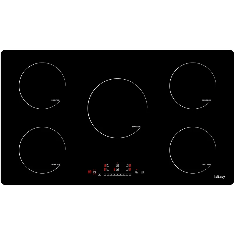 Induction Hob 5 Zone, IsEasy 90CM Electric Cooktop 8600W Built-in Induction Plate with Boost Function, Black Glass, Touch Control, Child-safety Lock&Timer