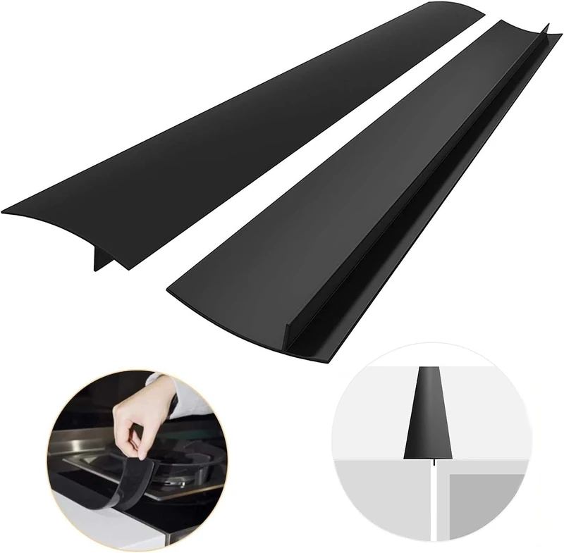 Marine 25in Kitchen Edge Strip - 2 Pack Silicone Gap Cover Black