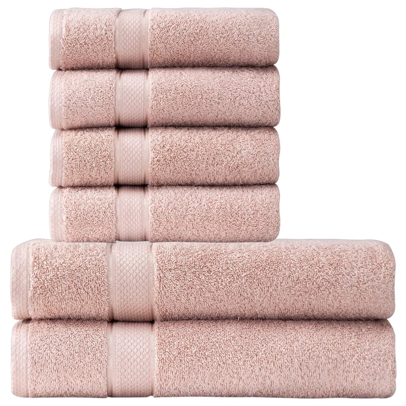 Komfortec Hand Towel and Bath Towel Set, 4 x Hand Towels and 2 x Bath Towels, 50 x 100 and 70 x 140 cm, 100% Soft Cotton Terry Towelling, Large and Small Shower Towel, Quick Drying, Flower Pink