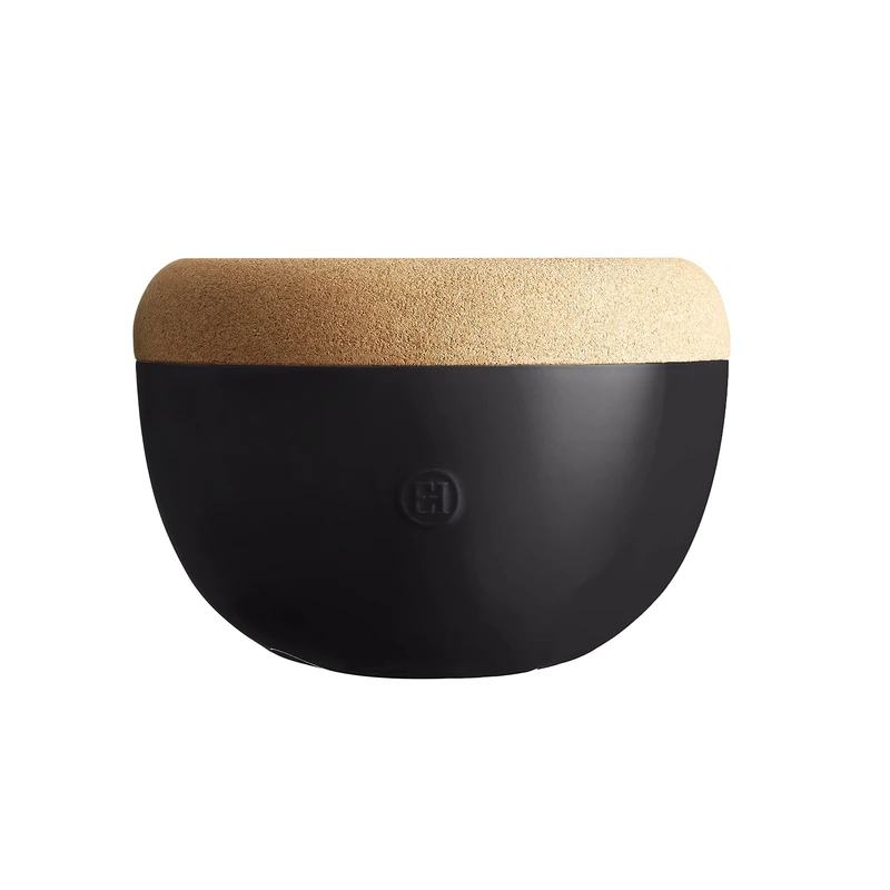 Emile Henry EH718764 High Preservation Bowl/Fruit and Vegetable Bowl ø27 cm, Ceramic and Cork, Matt Black Truffle - Image 1