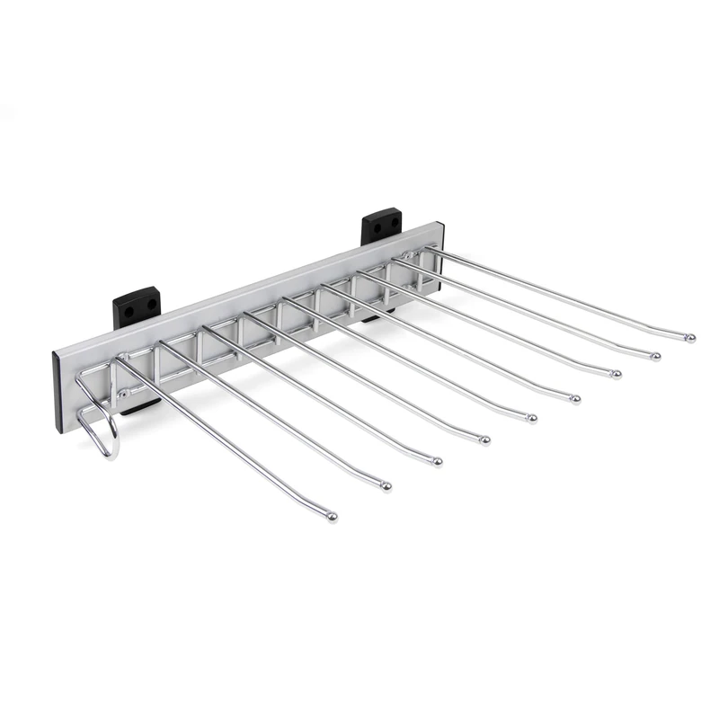 Emuca - Side-mounted pull-out trouser rack for wardrobe, left mounting, steel and plastic, chrome finish.