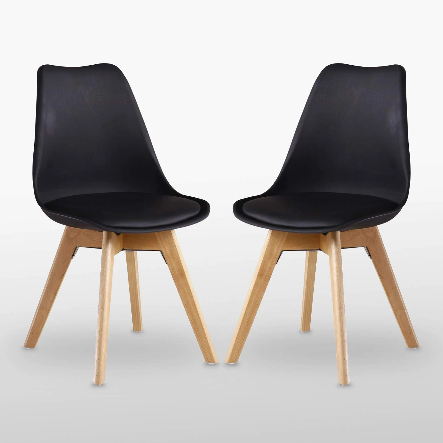 P&N Homewares Retro Modern Dining Chairs – Lorenzo Plastic Chairs with Cushioned Pad Seat & Solid Beech Wooden Legs - Mid Century Side Chair for Dining Room Living Room Kitchen Office Lounge