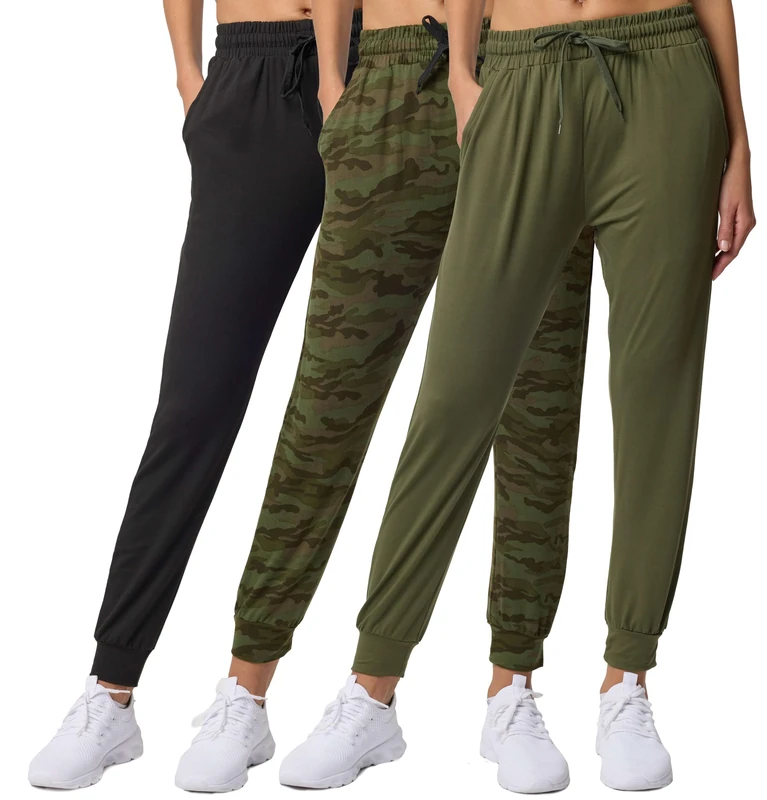 Real Essentials 3 Pack: Women's Ultra-Soft Lounge Joggers Athletic Yoga Pants with Pockets (Available in Plus Size), Set 4, M