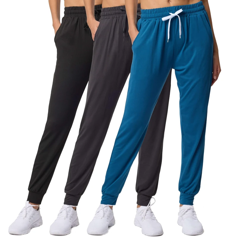 Real Essentials 3 Pack: Ladies Lounge Jogger with Pockets - Multi - Large