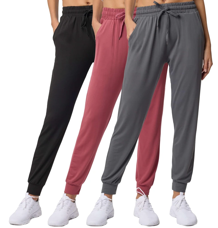 Real Essentials 3 Pack: Women's Ultra-Soft Lounge Joggers Athletic Yoga Pants with Pockets & Drawstring - - XXL - Image 1