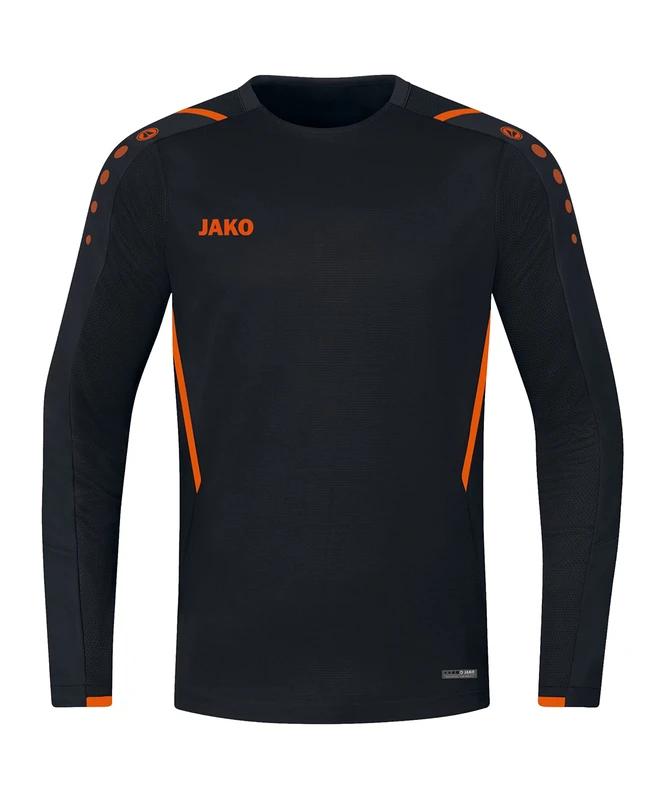 JAKO Unisex 8821 Sweatshirt, unisex_adult, Sweatshirt, 8821, Black/neon orange, XXL