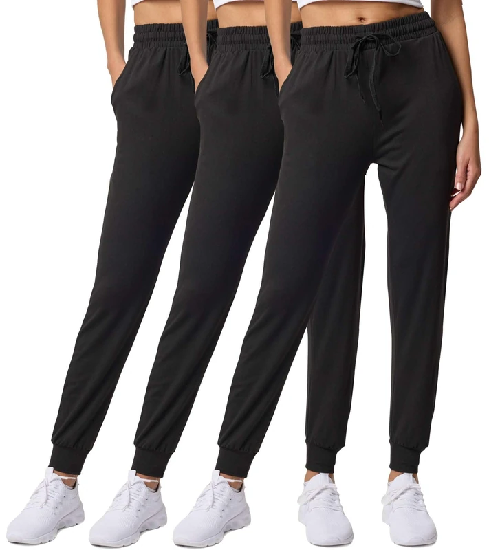 Real Essentials 3 Pack: Women's Ultra-Soft Lounge Joggers Athletic Yoga Pants with Pockets & Drawstring - Multi - XXL