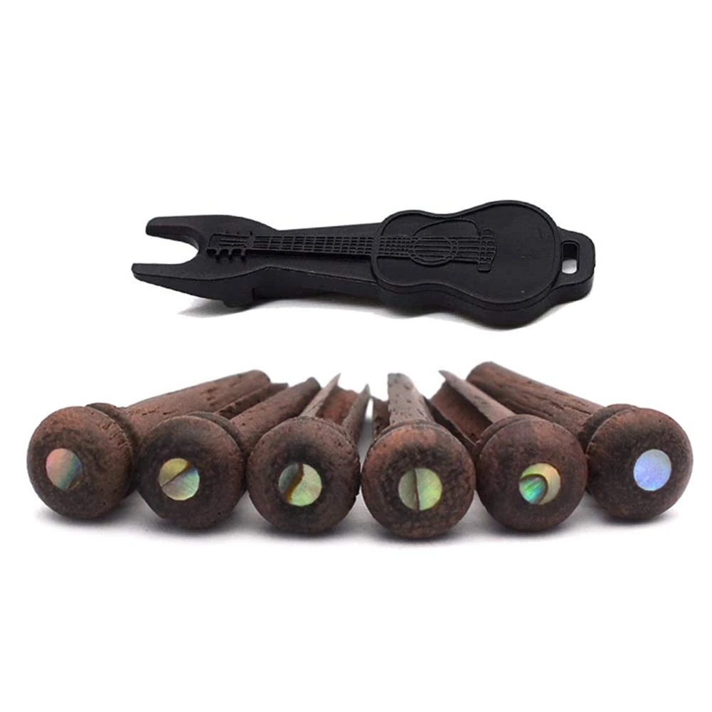 Alnicov Guitar Bridge Pins 6 Piece Rosewood Acoustic Guitar String Pegs Slotted Wooden Endpin with Bridge Pins puller