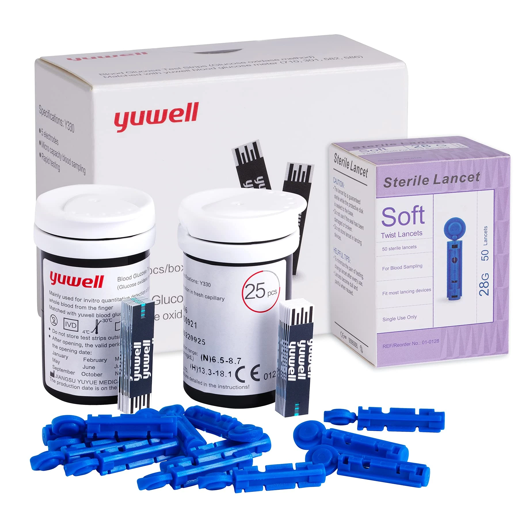 yuwell Blood Glucose Test Strips and Lancets for Model 582&710 Only x 50pcs