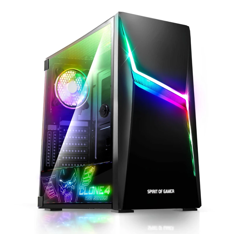 SPIRIT OF GAMER - CLONE 4 - Gaming PC Case RGB with Tempered Glass Transparent Wall - Create your own Gaming PC - Medium Tower Compatible ATX/MATX/ITX - 2 x 120mm Addressable Fans included - Image 1