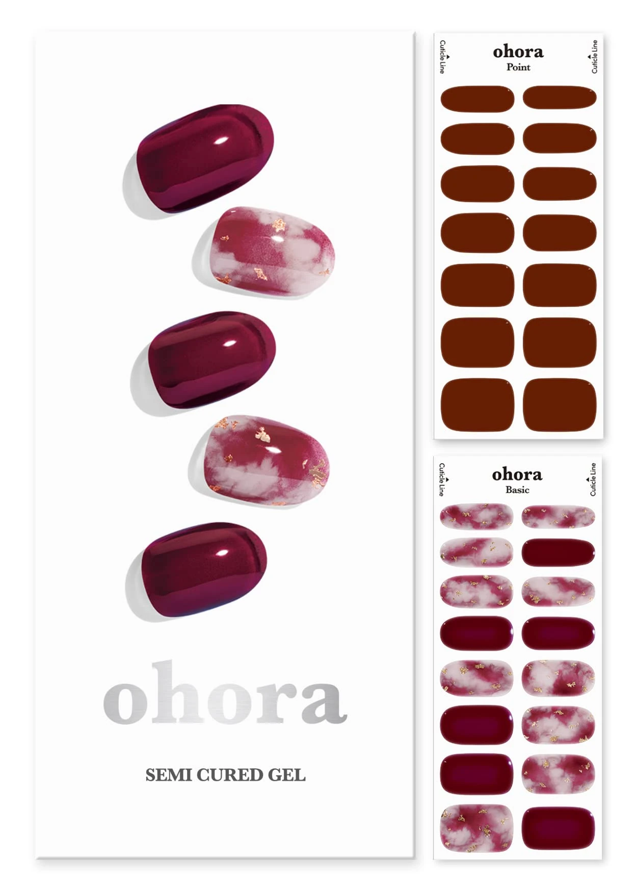 ohora Semi Cured Gel Nail Strips (N Mulberry) - Works with any UV nail lamps, Salon-Quality, Long Lasting, Easy to Apply & Remove - Includes 2 Prep Pads, Nail File & Wooden Stick