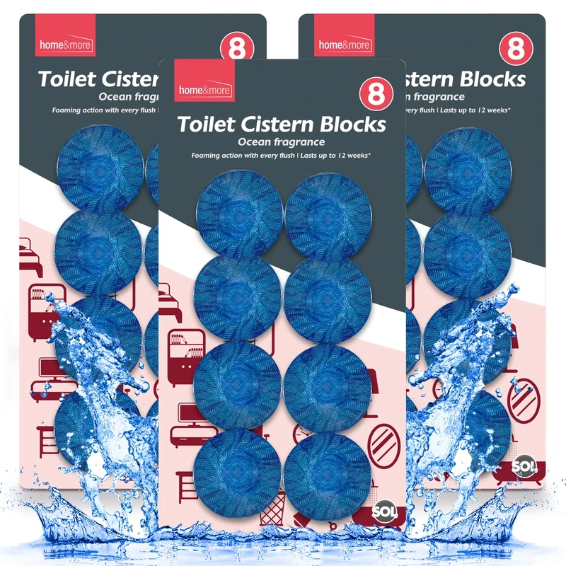 24pk x 50g Toilet Cistern Blocks, Blue Ocean Scent Freshener Tablets, Powerful Rim and Bowl Cleaning, Long-Lasting Fragrance, Prevents Limescale, and Effectively Fights Odours - Image 1