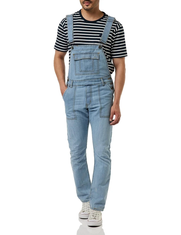 Enzo Men's Ezd390 Ven Denim Dungarees Overalls, Bleach_B, 42 UK