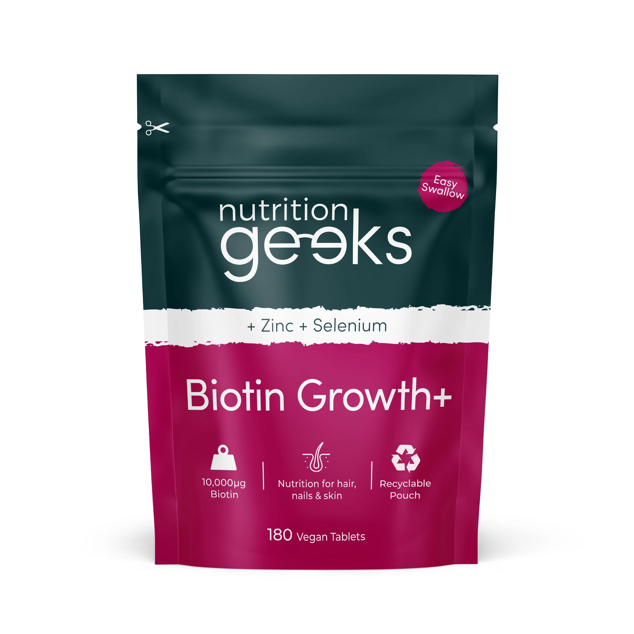 Biotin Hair Growth Supplement - 180 Vegan Tablets Enhanced with Zinc & Selenium, Hair Vitamins Complex - Biotin 10000 mcg - Hair Skin and Nails Vitamins for Women & Men UK (Packaging Design May Vary)
