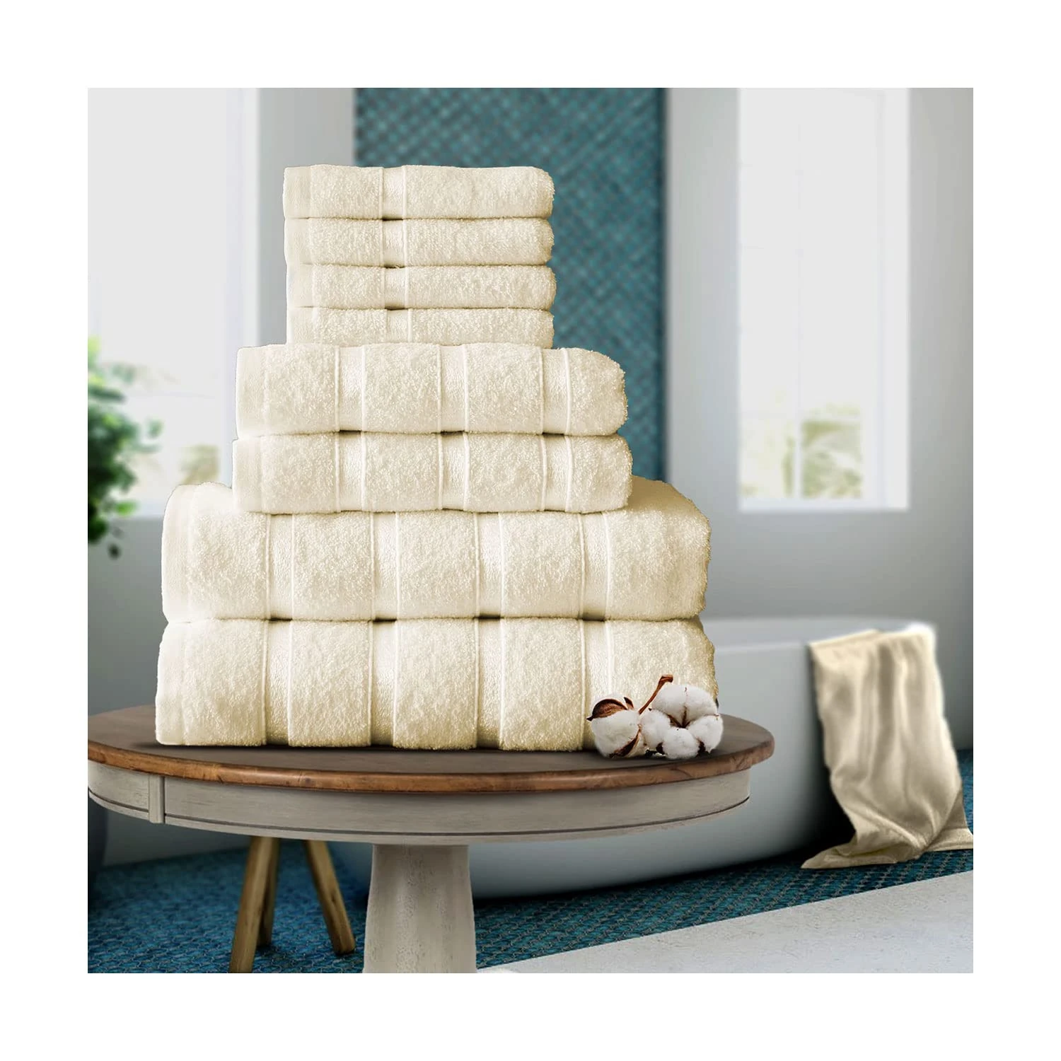 FAIRWAYUK 8-Piece Towels Bale Set for Bathroom, Ultra Soft Premium Quality Water Absorbent Towel Gift Sets, 100% Egyptian Cotton, 4x Face 2x Hand 2x Bath Towels, Cream