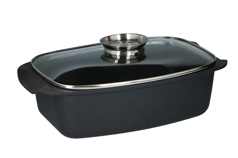 Alpina Roaster - with Handles and Glass lid - Practical Aroma knob - 5.5 L - Black