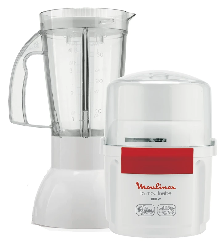 Moulinex AR680120 La Moulinette Chopper and Blender, 800 W+, Double Blade, Stainless Steel, 200 g and 750 ml, 1-2-3 White/Red Fruits