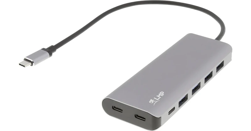 USB-C hub, USB-A (4) and USB-C (3) 7-port hub, charging function (BC1.2), external power supply (36W), space grey - Image 1