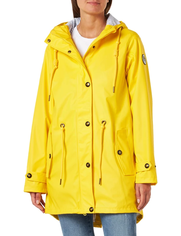 Deproc Active Women's Damen Friesennerz Regenmantel Regenjacke mit Kapuze Wasserdicht Wetterfest Windbreaker Übergangsjacke #ankerglutliebe Rain Jacket, Yellow, 46