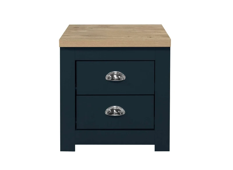 Birlea Highgate 2 Drawer Bedside Navy Blue & Oak Effect