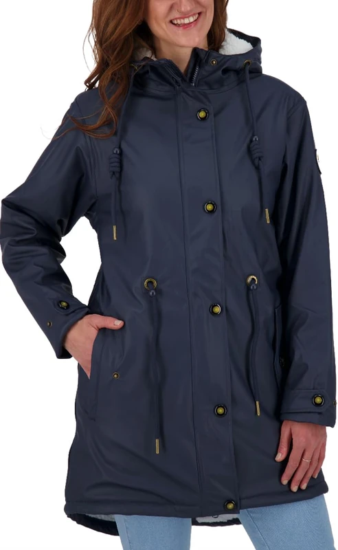 Deproc Active Women's Damen Friesennerz Regenmantel Regenjacke mit Kapuze Wasserdicht Wetterfest Windbreaker Übergangsjacke #ankerglutliebe Rain Jacket, Navy, 38