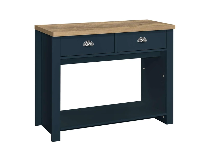 Birlea Highgate 2 Drawer Console Table Navy Blue & Oak Effect