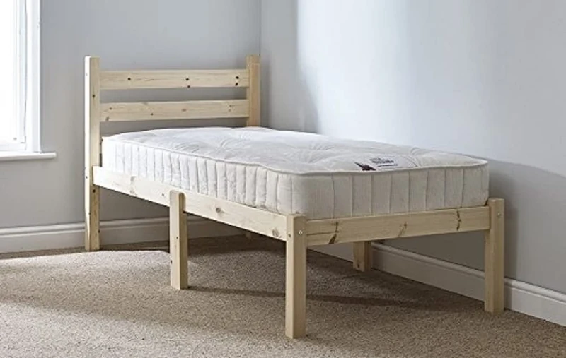 STRICTLY BEDS&BUNKS Thor Pine Single Bed Frame including Sprung Mattress (20 cm), Single 2ft 6 (5ft 9)