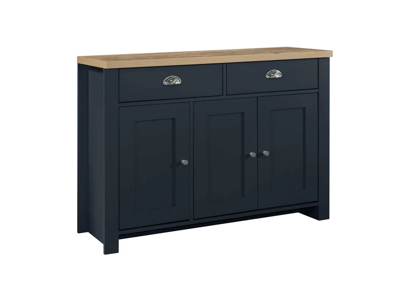 Birlea Highgate 3 Door 2 Drawer Sideboard Navy Blue & Oak Effect