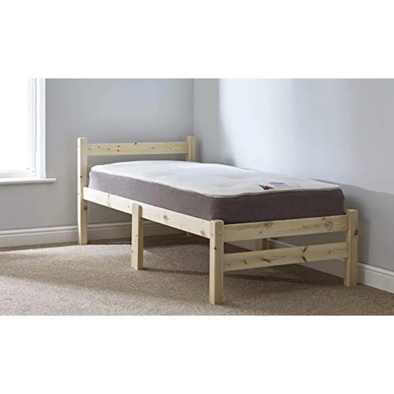STRICTLY BEDS&BUNKS Samson Heavy Duty Pine Bed Frame including Sprung Mattress (20 cm), 3ft Single - Image 1