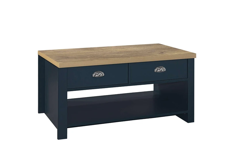 Birlea Coffee Table Blue & Oak Highgate 2 Drawer Navy Farmhouse Shabby Chic
