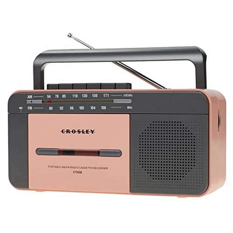 Crosley CT102 Portable Cassette Player & Recorder with AM/FM Portable Radio - Retro Bluetooth Music Player with Built-in Microphone, Auto-Stop & Speaker - Battery or Mains Powered for Home & Travel