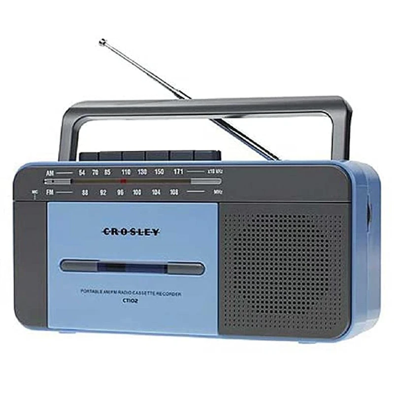 Crosley CT102 Portable Cassette Player & Recorder with AM/FM Portable Radio - Retro Bluetooth Music Player with Built-in Microphone, Auto-Stop & Speaker - Battery or Mains Powered for Home & Travel