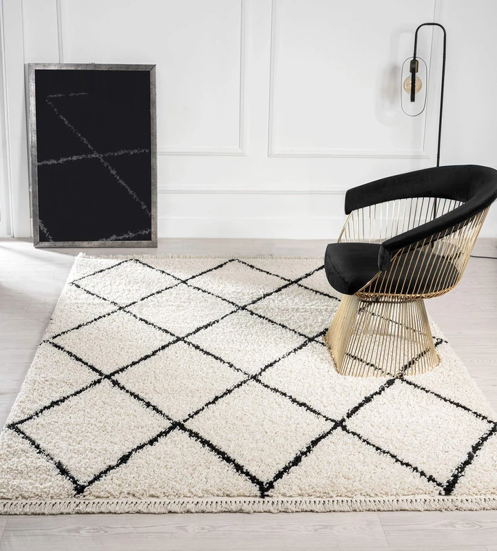 Mia's Teppiche "Vera Living Room Rug, High Pile, 120x170 cm, Diamant Black White