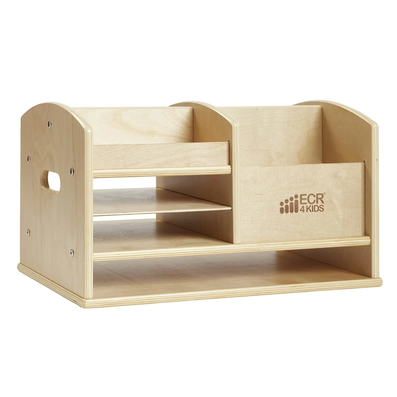 ECR4Kids Birch Tabletop Supplies Storage Center, Teacher Supply Caddy with Handles, School Learning Materials, Durable Wood Classroom Desktop Organizer - Natural - Image 1