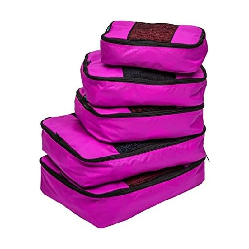 TravelWise Luggage, Pink, 1 Small, 2 Medium, 2 Large, Luggage Packing Organization Cubes 5 Pack