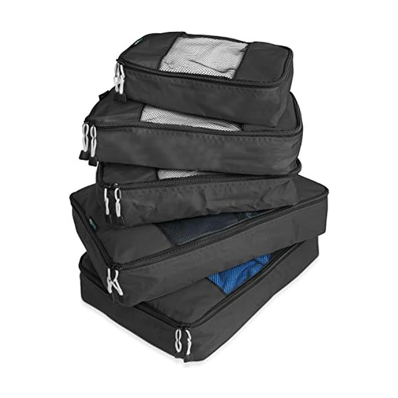 TravelWise Luggage, Black, 2 Small, 2 Medium, 1 Large, Luggage Packing Organization Cubes 5 Pack