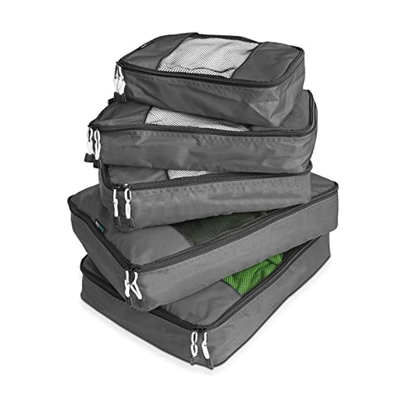TravelWise Luggage, Silver, 1 Small, 2 Medium, 2 Large, Luggage Packing Organization Cubes 5 Pack