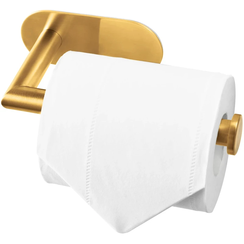 HITSLAM Gold Brushed Brass Toilet Roll Holder Self Adhesive 304 Stainless Steel Stick on Toilet Paper Holder for Bathroom