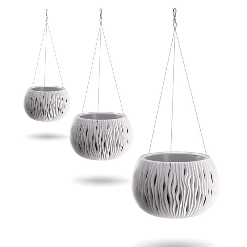 Pack of 3 Prosperplast BOWL Sandy WS Plastic Pots with Tank in White