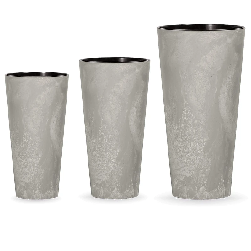 Pack of 3 Prosperplast Tubus Slim Effect Plastic Pots with Cement Colour Reservoir, Size L Set