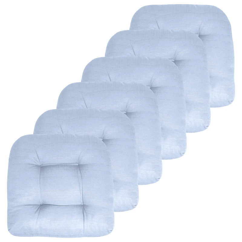 Sweet Home Collection Patio Cushions Outdoor Chair Pads Premium Comfortable Thick Fiber Fill Tufted 19" x 19" Seat Cover, 6 Count (Pack of 1), Light Blue