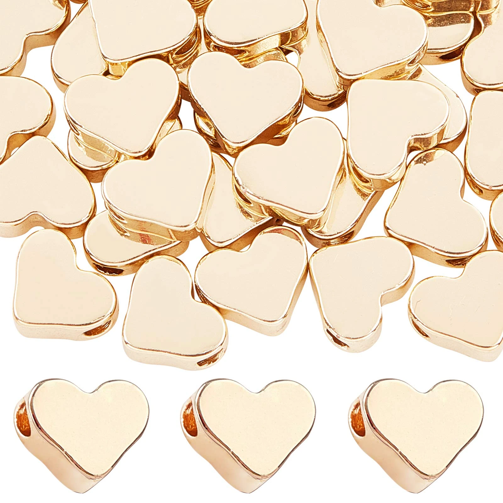 PH PandaHall 60pcs Brass Heart Beads 14K Gold Plated Heart Spacers Golden Love Charms for Women Jewellery Making Necklace Bracelet Earring Craft Valentine Thanksgiving Wedding, 6x7mm