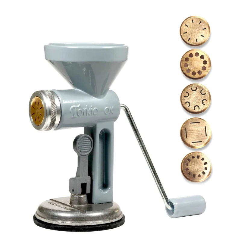 Pasta Press with Suction Cup and 5 Brass Dies - Passatelli Tool or Machine for Fresh Pasta Manual and Professional | TORKIO OK Leonardo